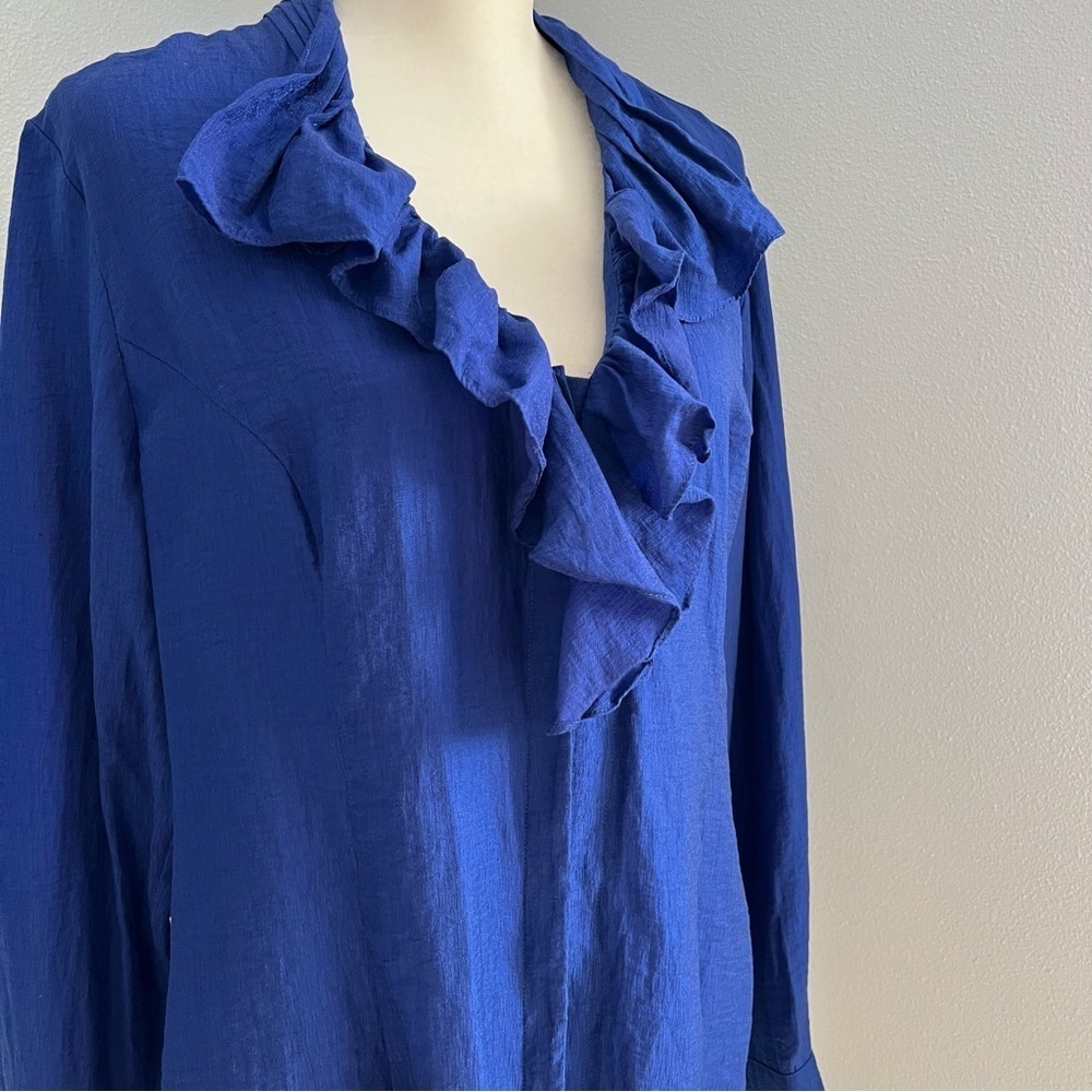 Coldwater Creek Royal Blue Ruffled Blouse